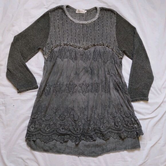 Simply Couture Tops - Simply Couture Top Tunic Gray Long Sleeve Lagenlook Shabby Cottage Womens 2XL